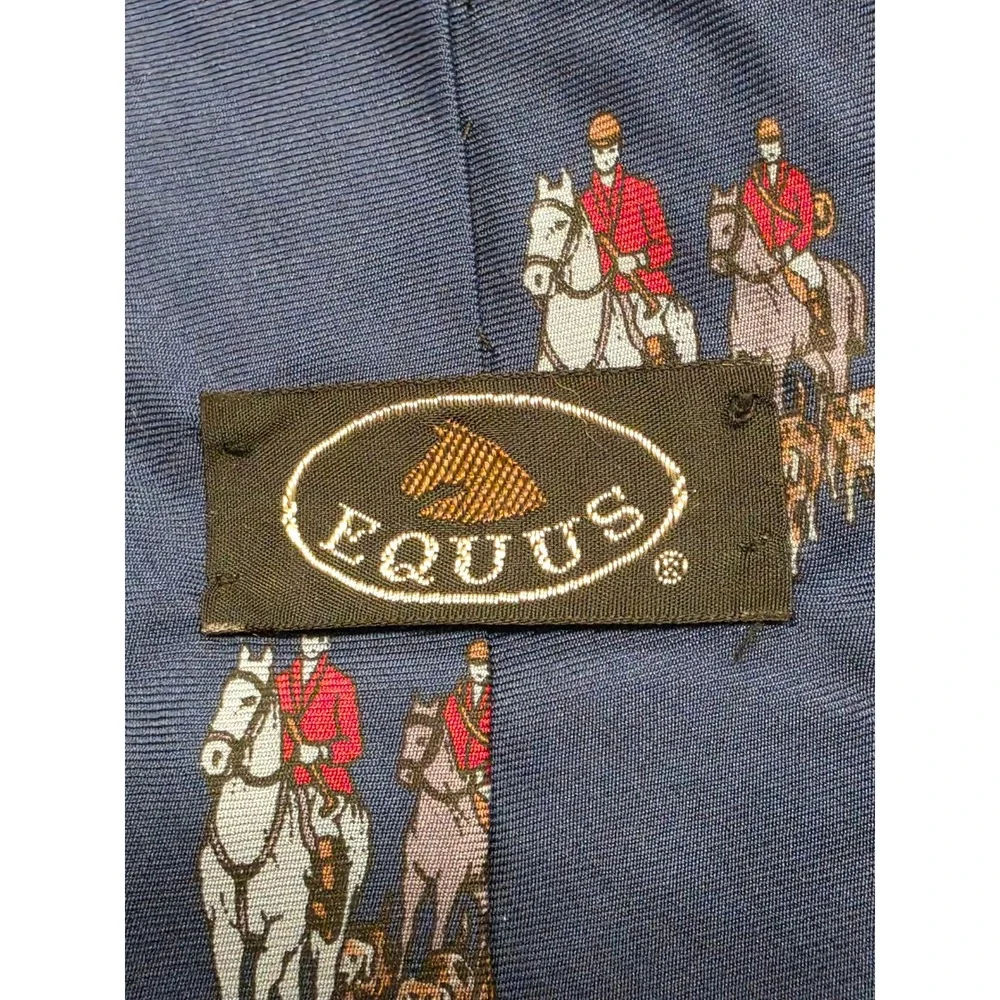 Equus Mens Silk Tie Blue Fox Hunt Equestrian Horseback Riders Hounds HandMade
